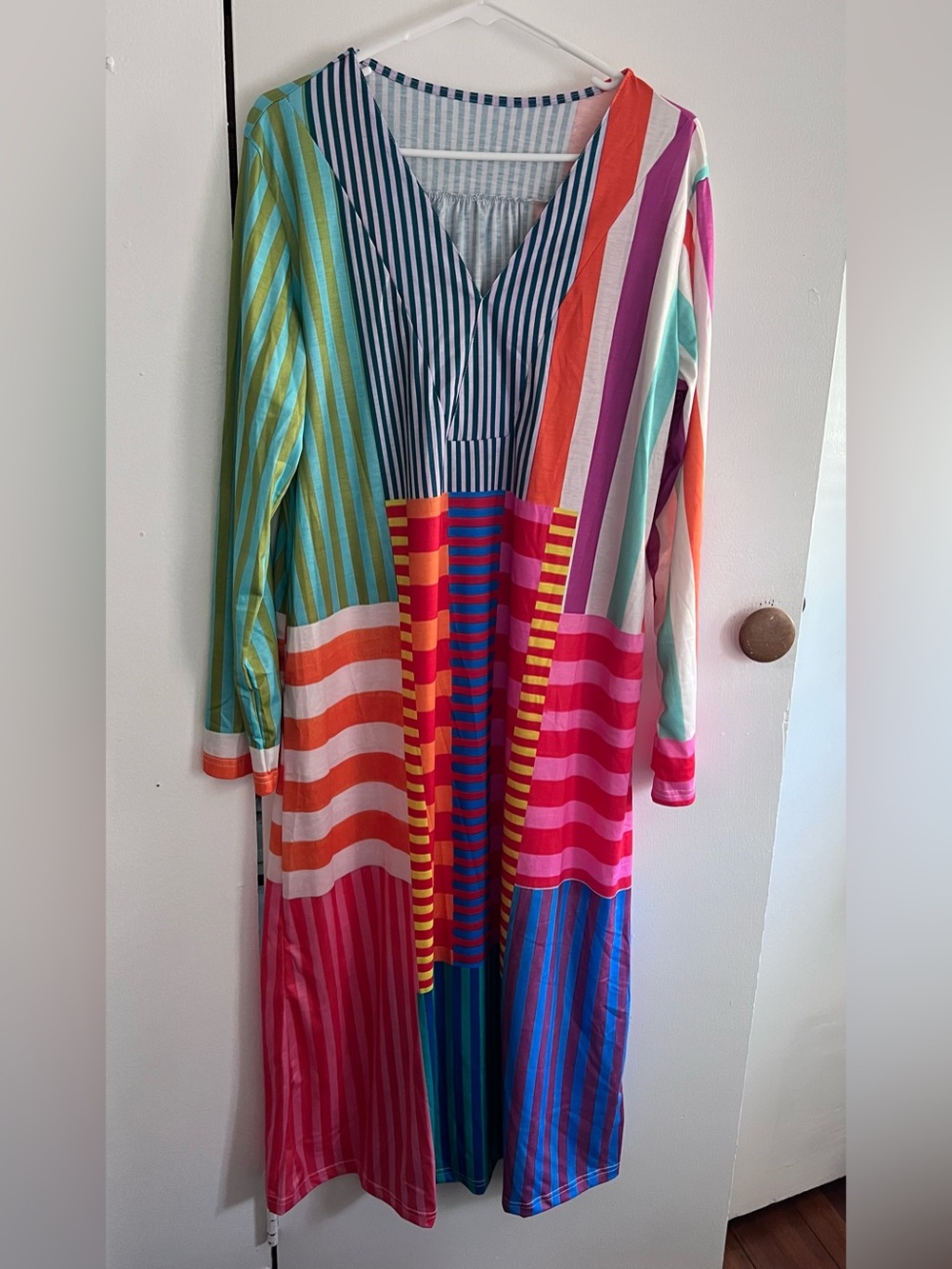 Colorful Multi-Stripe Long Sleeve Maxi Dress